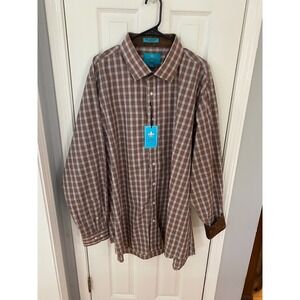 Christian Aujard Button Down Shirt Mens 3XLT Brown Check Paisley Trim NEW